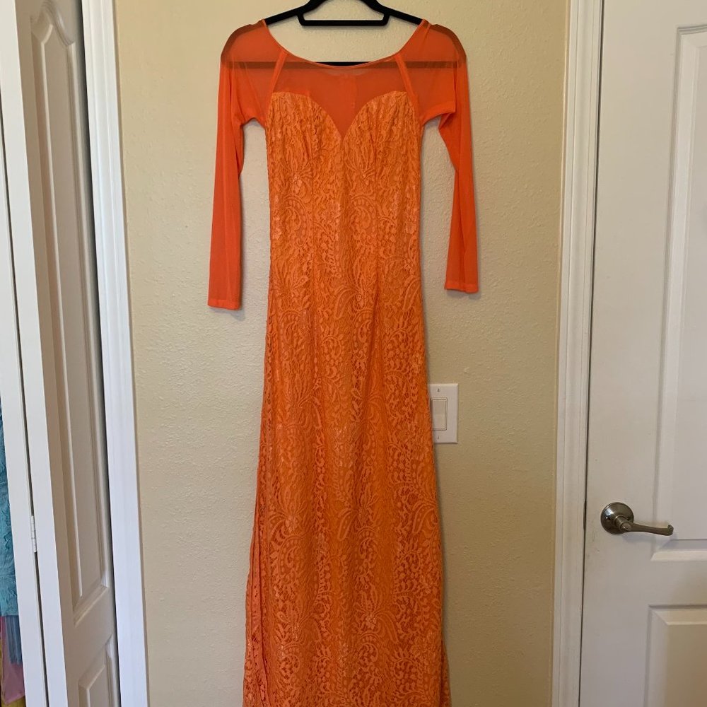 Orange Lace Vietnamese Long Dress Ao Dai Size S NEW